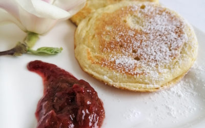 Pancake, Rhabarber, Erdbeere